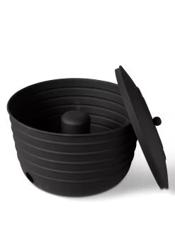 Matte Black Ribbed Hose Pot With Lid -Garden Sales 8611991 5868 tif