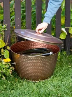 Hammered Copper Hose Pot With Lid -Garden Sales 8613311 0010