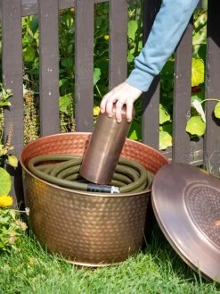 Hammered Copper Hose Pot With Lid -Garden Sales 8613311 0019